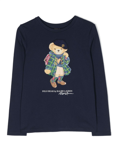 Ralph Lauren Kids' Polo Bear-motif Cotton Sweatshirt In Blue