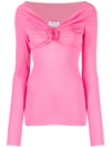Blumarine Floral-appliqué Off-shoulder Jersey Top In Pink