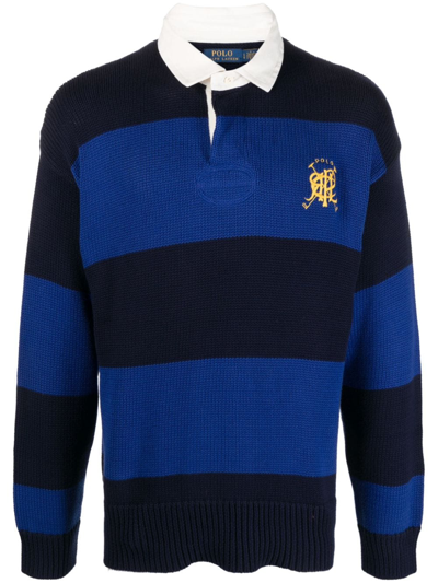 Polo Ralph Lauren Striped Logo-embroidered Cotton Jumper In Royal Combo