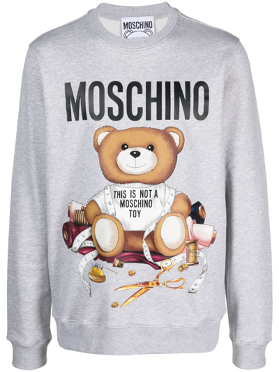 Moschino Teddy Bear Printed Crewneck Sweatshirt In Grey