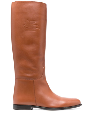 Etro 10mm Leather Tall Boots In Brown