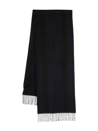 Brioni Logo-embroidered Brushed-effect Silk Scarf In Blue
