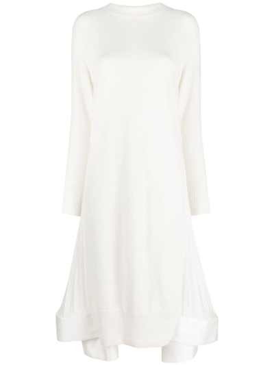 Sacai Pleated Back Knit Dress In White