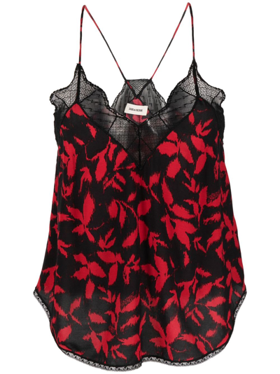 Zadig & Voltaire Christy Leaf-print Tank Top In Schwarz