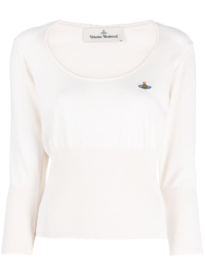 Vivienne Westwood Orb-embroidered Knitted Jumper In Neutrals
