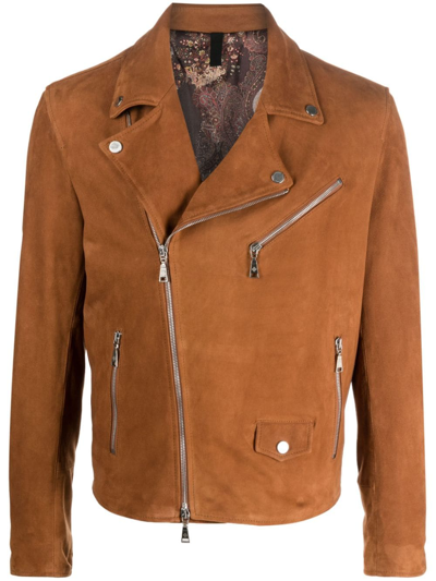 Tagliatore Franklin Leather Biker Jacket In Brown