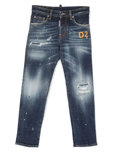 Dsquared2 Kids' Logo-print Straight-leg Jeans In Blue