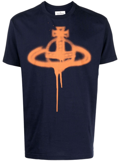 Vivienne Westwood Spray Orb Logo T Shirt Navy