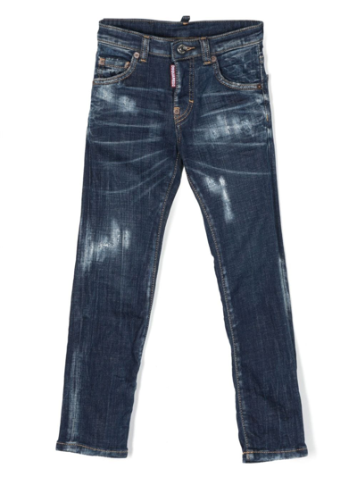 Dsquared2 Kids' Bleached-effect Straight-leg Jeans In Blue