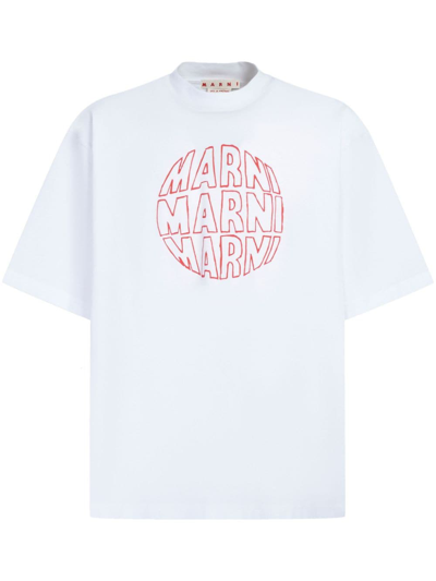 Marni Logo-print Cotton T-shirt In White,red