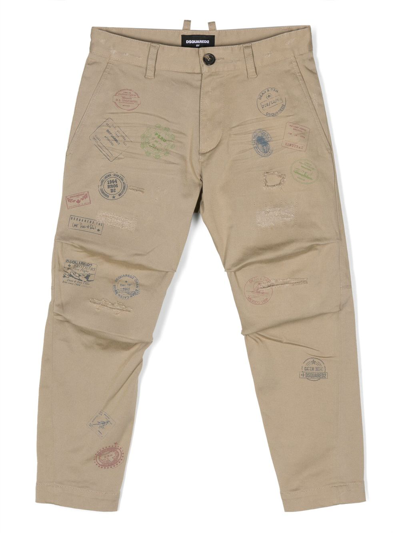 Dsquared2 Kids' Logo-print Casual Trousers In Marrone