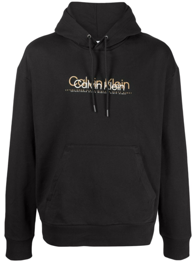 Calvin Klein Logo-print Cotton Hoodie In Black