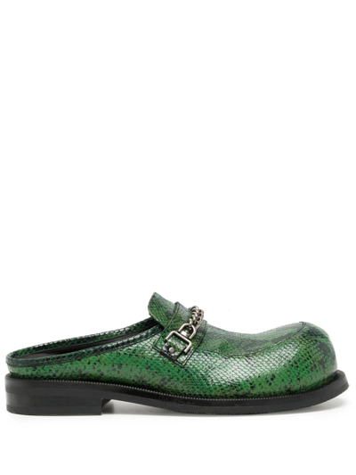 Martine Rose Chain-detail Snakeskin-effect Loafers In Green