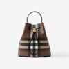 Burberry Logo Plaque Checked Drawstring Shoulder Bag In Dark Birch Brown
