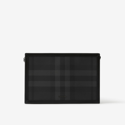 Burberry Check Zip Pouch In Charcoal