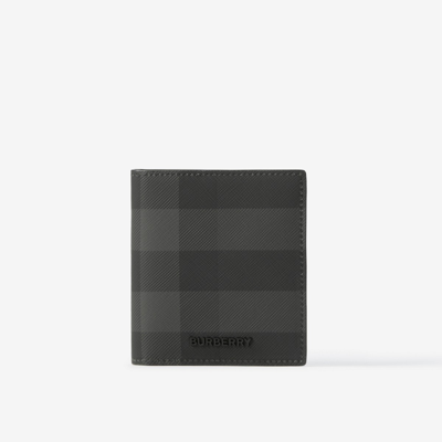 Burberry Check And Leather Folding Card Case In Charcoal