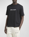 Palm Angels Blue Cotton T-shirt With Palm Print And Logo In Black White