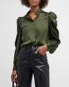 Frame Gillian Long-sleeve Silk Top In Noir