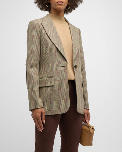 Derek Lam 10 Crosby Madalyn Plaid Single-breasted Blazer In Amber Green Multi