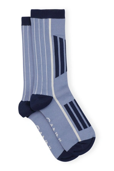 Ganni Blue Sporty Socks In Silver Lake Blue