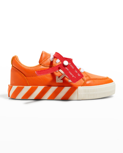 Off-white Kid's Arrow Leather Low-top Trainers In White/orange