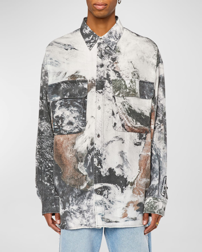 Diesel S-dewny-cmf Camicia All-over Printed Shirt With Logn Sleeves - S Dewny Cmf In Black