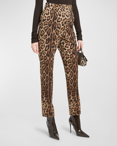 Dolce & Gabbana Leopard Straight-leg Trousers In Ltbrownprt