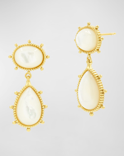Freida Rothman Oval And Pear Stone Drop Earrings In Mother Of Pearl In Gold