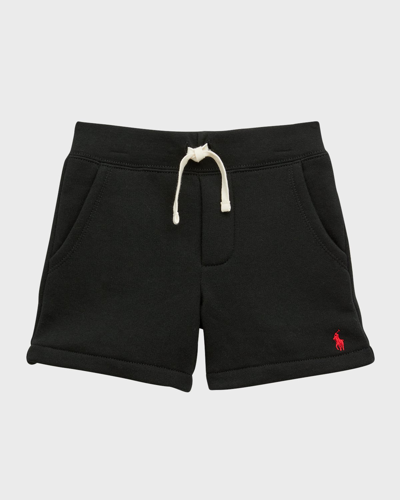 Ralph Lauren Kid's Embroidered Pony Fleece Shorts In Black