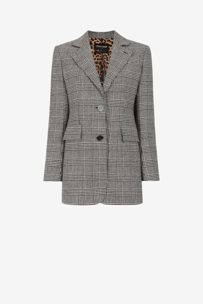 Roberto Cavalli Houndstooth Fitted Blazer In Black