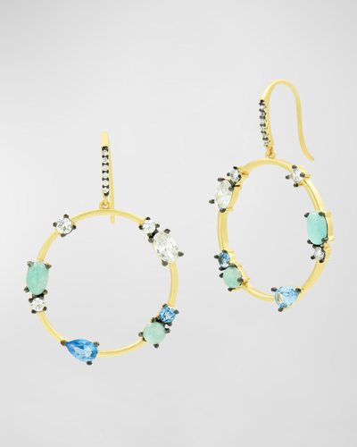 Freida Rothman Touch Of Turquoise Open Hoop Earrings In Gold