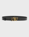 Off-white Ow Initials Black Leather Belt In Black