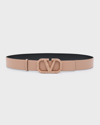 Valentino Garavani Reversible Embellished V-logo Leather Belt In Rose Cannelle Ner
