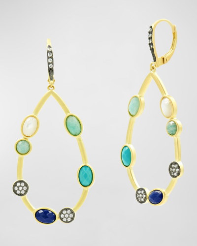 Freida Rothman Multi Stone Open Drop Earrings With Lapis In Gold