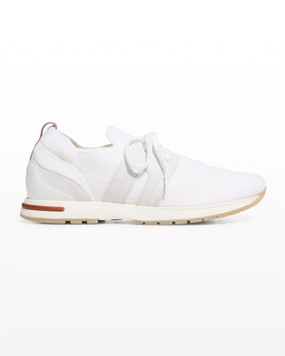 Loro Piana Knit Lace-up Runner Sneakers In White