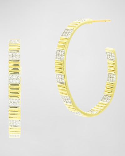 Freida Rothman Cubic Zirconia Striped Hoop Earrings In Gold