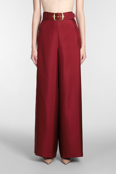 Zimmermann Luminosity Belted Wide-leg Silk Pants In Red