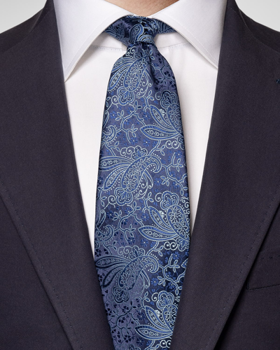 Eton Paisley Floral Silk Tie In Navy