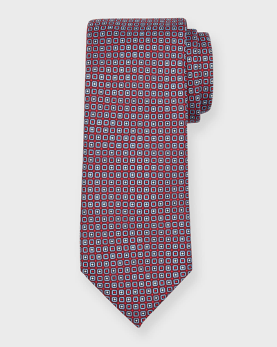 Zegna Men's Printed Micro-boxes Silk Tie In Md Red Fan