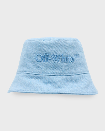 Off-white Logo-embroidered Denim Bucket Hat In Blue