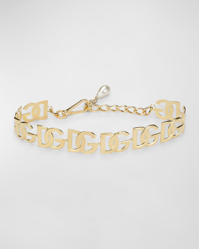 Dolce & Gabbana Chain Belt With Dg Multi-logo In Gold