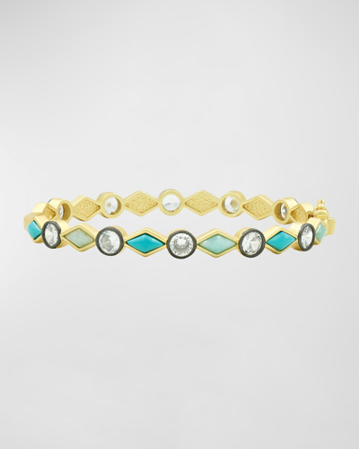 Freida Rothman Shades Of Turquoise Hinge Bangle In Gold