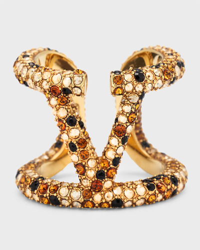 Valentino Garavani Vlogo Pave Crystal Ring In Gold