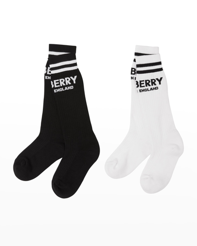 Burberry Kid's Logo-print 2-pack Sock Set In Multi Monochrome