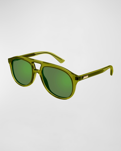 Gucci Aviator Acetate Sunglasses In Shiny Transparent