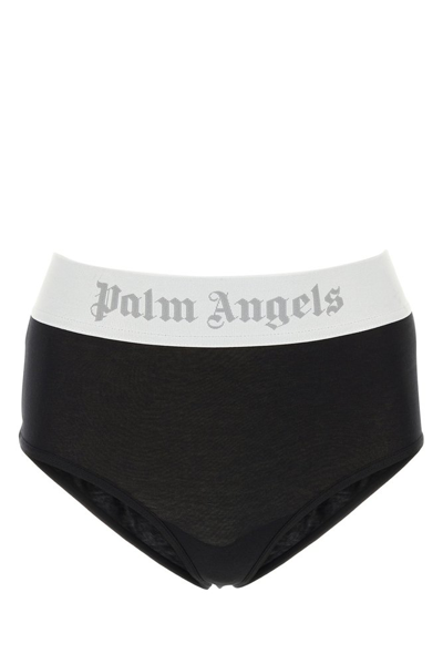 Palm Angels High Waist Logo Waistband Briefs In Black