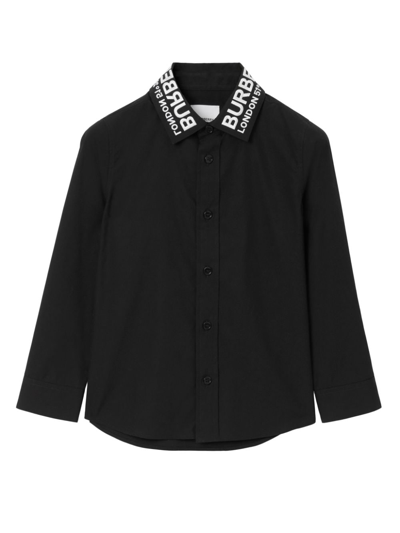 Burberry Kids' Logo-lettering Embroidered Cotton Shirt In Black