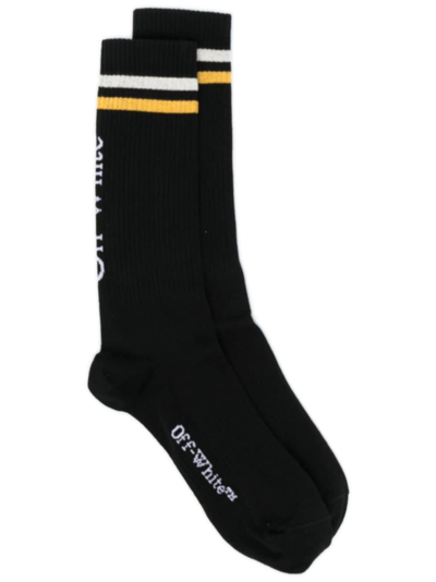 Off-white Logo-print Striped Socks In Black
