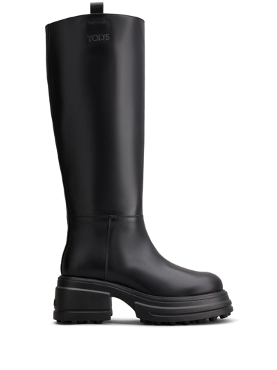 Tod's Round-toe Leather Boots In Black