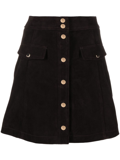 Claudie Pierlot Button-down Suede Skirt In Brown